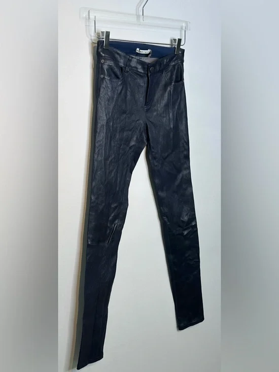 Alice + Olivia Navy Blue Lambskin Leather Skinny Pants Jeans NWT - Picture 3 of 13